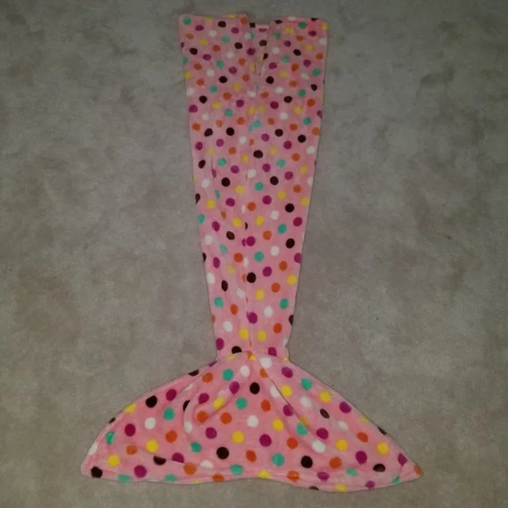 2 Mermaid Tail Blankets Pink Polka Dots Green Fleece Child Girl Small Handmade